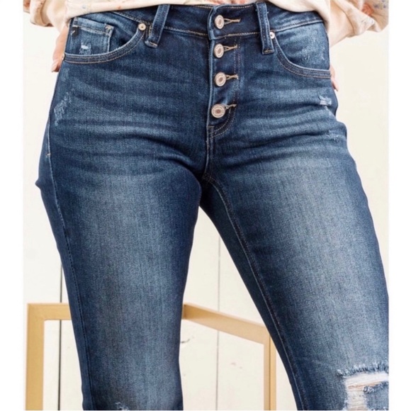 KanCan Mid Rise Distressed Flare Bootcut Jeans Dark Women’s Multi Sizes NWT - Picture 6 of 15